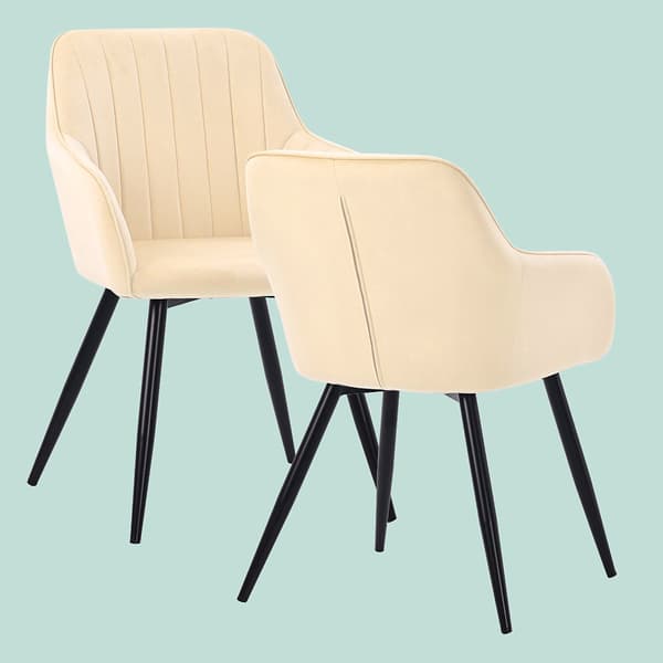 Beige sammetsmatstolar med armstöd, set om 2