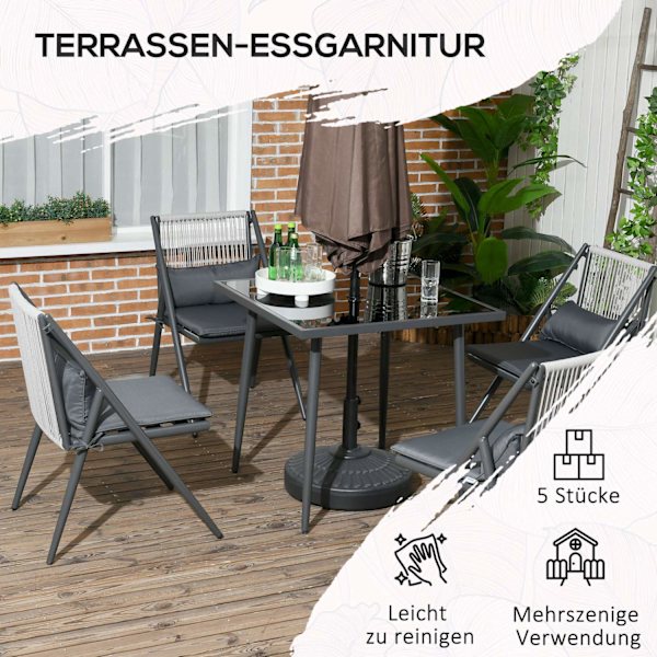 Sittgrupp 5-Delad Trädgårdsmöbelset, Balkongmöbelset Med 1 Bord, 4 Stolar, Trädgårdsmöbler Med Paraplyhål, Polyester, Mörkgrå