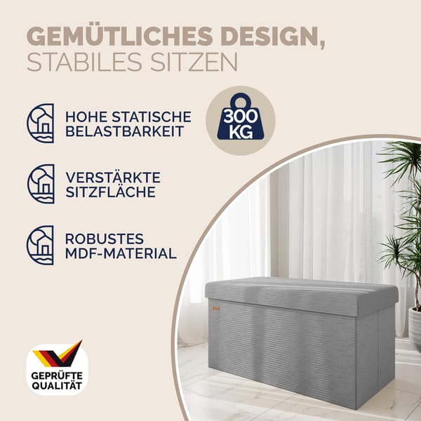 Bænk grå snor 76x38x38cm MDF foldbar