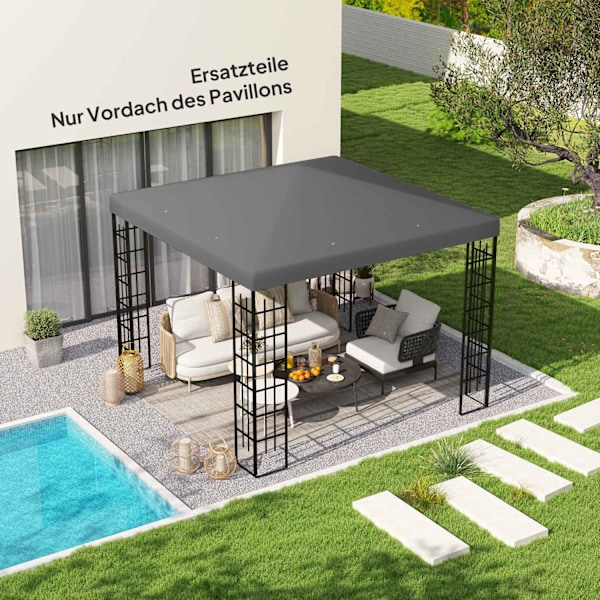 Outsuuny Ersättningstak för Gazebo 3x3m Vattentätt Gazebo Takbyteskåpa för Garden Gazebo Oxford Tyg Ersättningsdelar 370gsm Mörkgrå