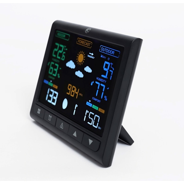 Bakgrundsbelyst trådlös väderstation med utomhussensor, LCD-display, termometer, barometer, klocka