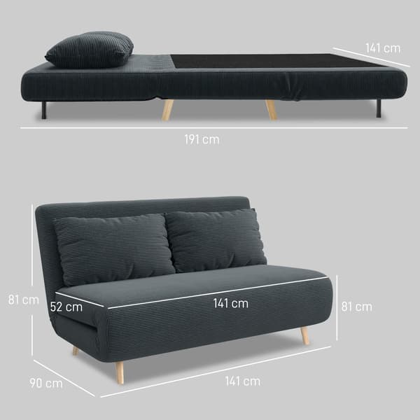 Konvertibel bäddsoffa, justerbart ryggstöd, mörkgrå, 141x90x81 cm