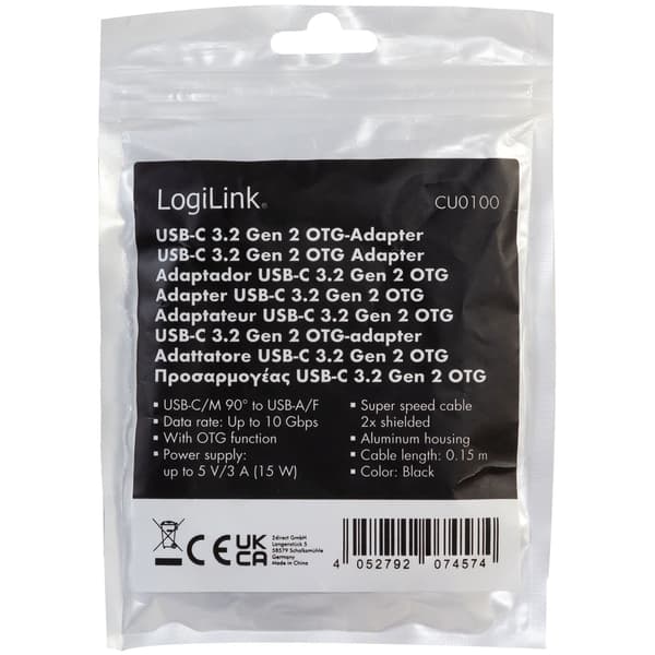 Vinklad USB-C-kabel USB 3.2 15W 0,2m