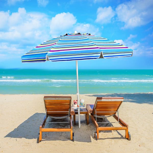 Strandparasol 200 cm, Vippebaldakin, Kopholder, Blå