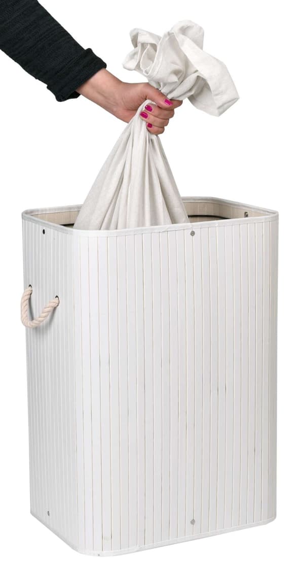 Bambu tvättkorg med lock, 80L, vit