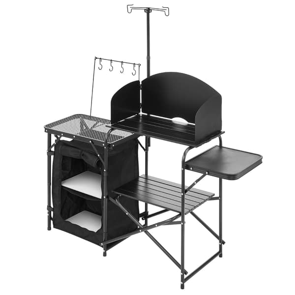 Campingköksbord med vindskydd, förvaring, bärväska