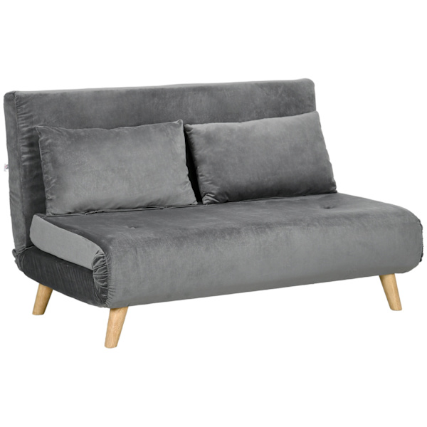 Sovesofa 2-Personers Sofa Med Sengefunktion, Klapsofa Med Justerbart Ryglæn, Hynder, Sovesofa Med Fløjlslook, Grå, 130 X 78 X 79Cm