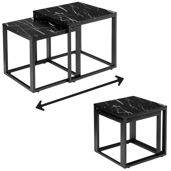 Soffbordsset – Svart marmor, metallram