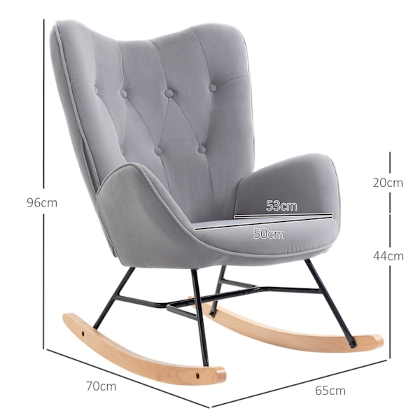 Gungstol, ergonomisk gungstol, fåtölj, amningsstol med sammetslook, gungstol rymmer upp till 150 kg, för sovrum, vardagsrum, ljusgrå