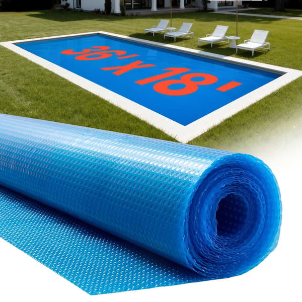 Solcellsöverdrag för pool 9,6 x 5,6 m, 225 mm bubbelpolyeten, blå