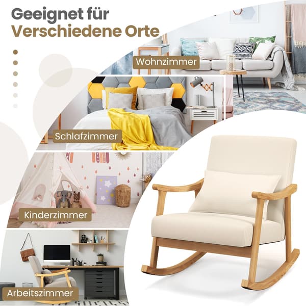 Beige gungstol med hög rygg och vadderad sittdyna