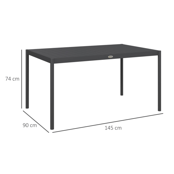 Havebord, Spisebord Til 6 Personer, Terrassebord, Balkonbord Lavet Af Aluminium, Mørkegrå, 145 X 90 X 74 Cm