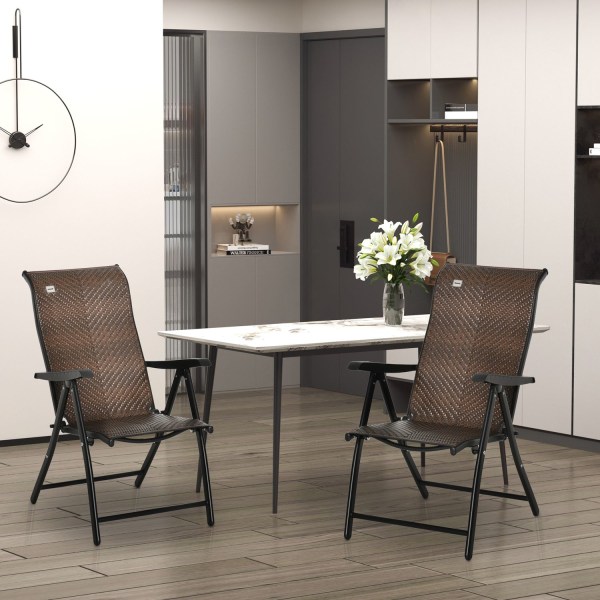 Polyrattan Havestol Sammenfoldelig Ryglæn 7 Niveauer Justerbar Foldestol Med Armlæn Til Havebalkon Og Terrasse 58 X 71 X 111 Cm