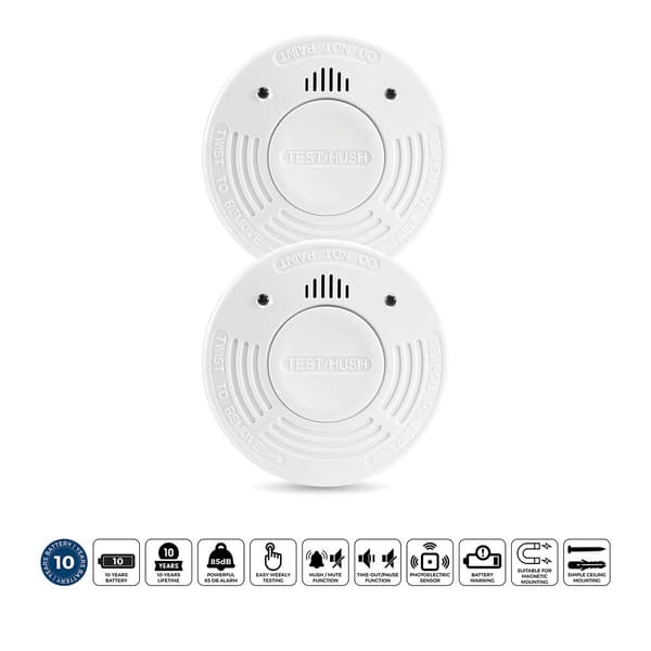 Rökdetektor 2-pack, 10 års batteritid, vit