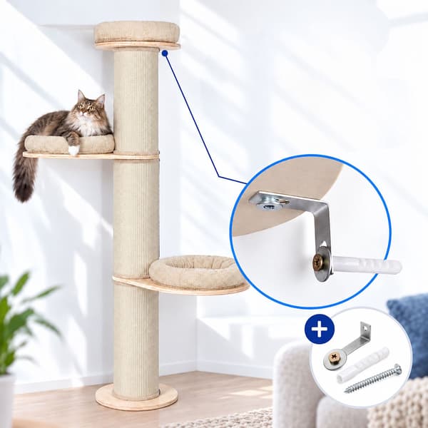Kradsetræ til katte med 3 polstrede platforme, 187 cm – Beige, Sisalstolpe