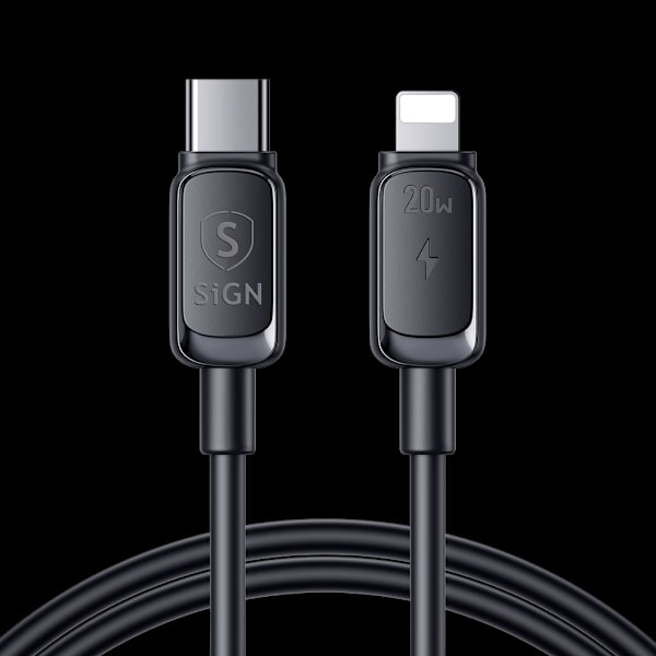 SiGN USB-C til Lightning-kabel 20W, 0,25m - Sort