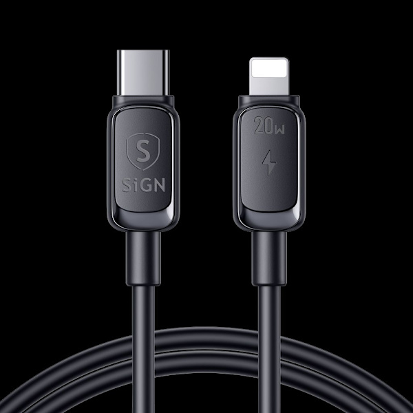 SiGN USB-C till Lightning-kabel 20W, 0,25m - Svart