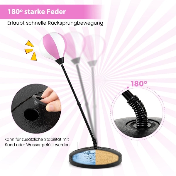 81-123,5cm höjdjusterbar stansboll inkl boxningshandskar & handpump barnboxningsset rosa