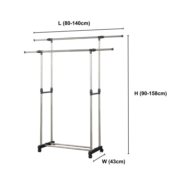 Herzberg HG-03251: Säädettävä Double Rod Rolling Vaateteline