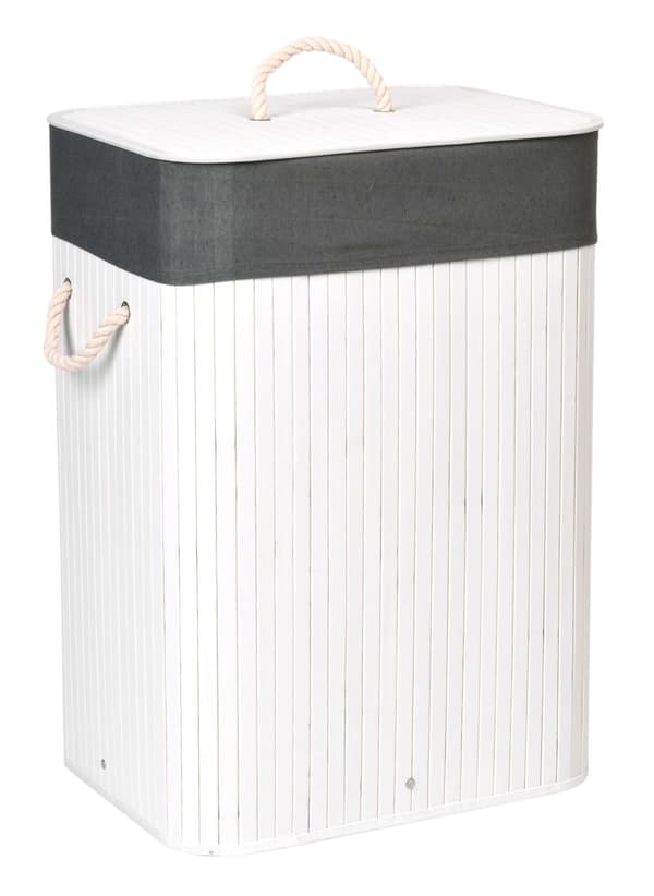 Bambu tvättkorg med lock, 80L, vitgrå