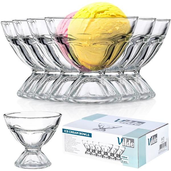 Seks små dessertskåle i glas, perfekt til snacks og desserter