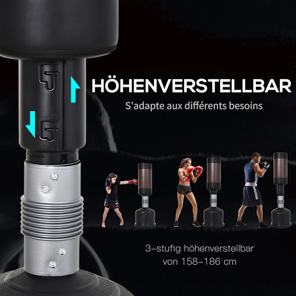 Stående boxningssäck boxningsdocka boxning dummy träning boxningspartner boxningssäck box 158-186 cm höjdjusterbar NYHET svart + brun