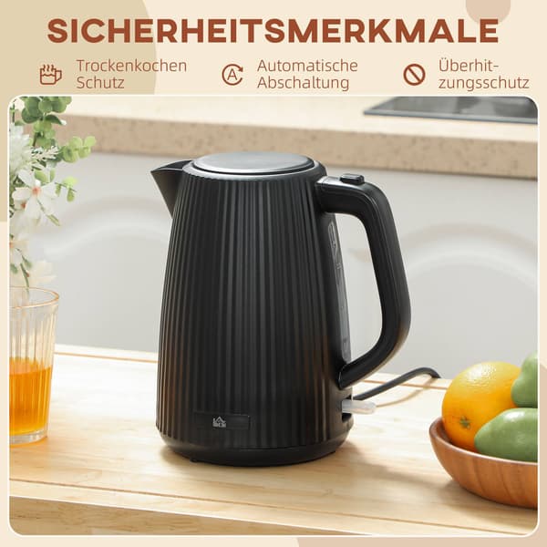 Elkedel, 1,7L kapacitet, Automatisk slukning, Sort