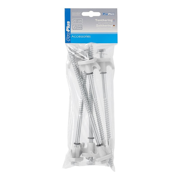 Tältpinne 20cm metallskruvbar med plastkrok 6 stycken i polybag