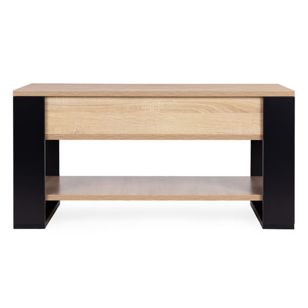 Lyftbart soffbord med förvaring, 90 cm, Sonoma ek