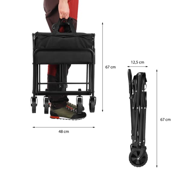 Sammenklappelig turistvogn, sort, 70 liters kapacitet, 600D stof