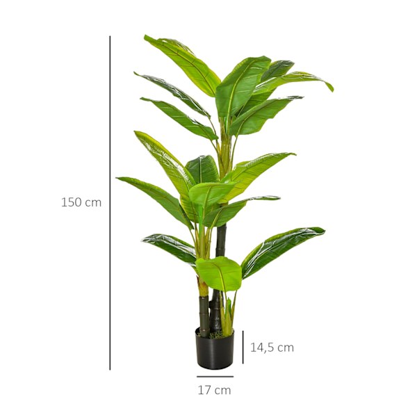 Konstgjord bananträd Dekorativ konstväxt, 150 cm, för inom- och utomhusbruk, i plastkruka