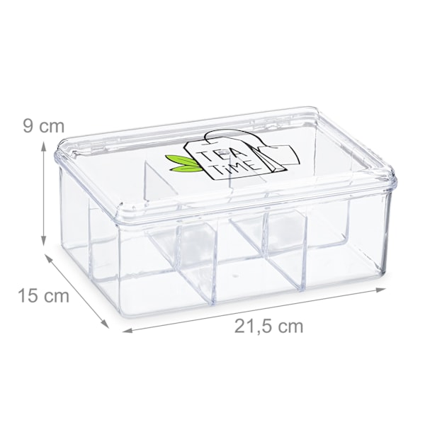 Transparent tebox med 6 fack