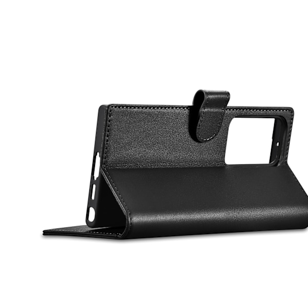 Plånboksfodral i läder till Samsung Galaxy S23 Ultra Plånboksfodral, svart