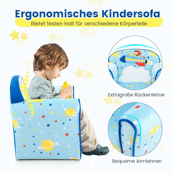 Børnesofa Småbørn Polstret Armlæn Stol med massivt træstel 50 x 40 x 44 cm (rumskib)