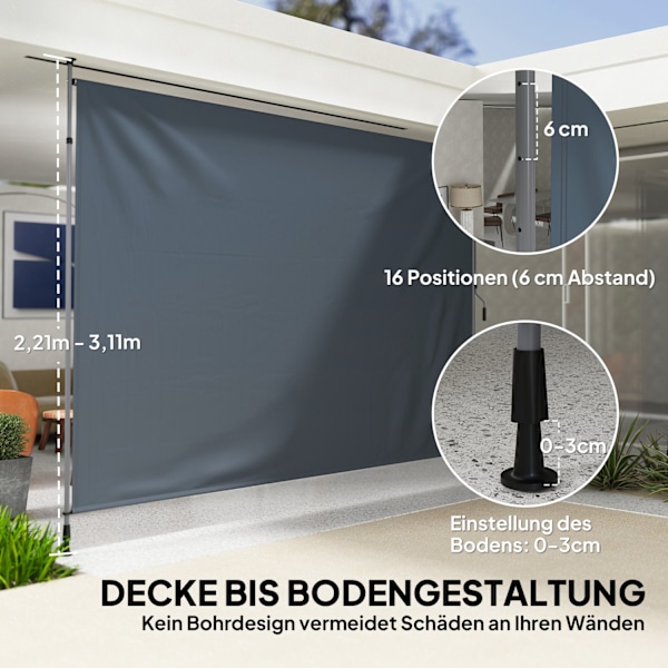 Spännmarkis med handvev, höj- och sänkbar, fällbar markis, borrfri, solskydd, UV-beständig, inklusive väggfäste, solmarkis, 350 cm bred för terrass, b