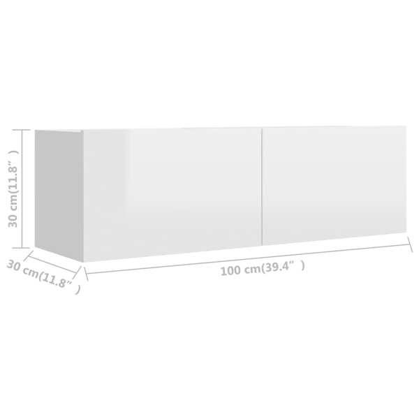 TV stativ hvid højglans 100x30x30 cm konstrueret træ