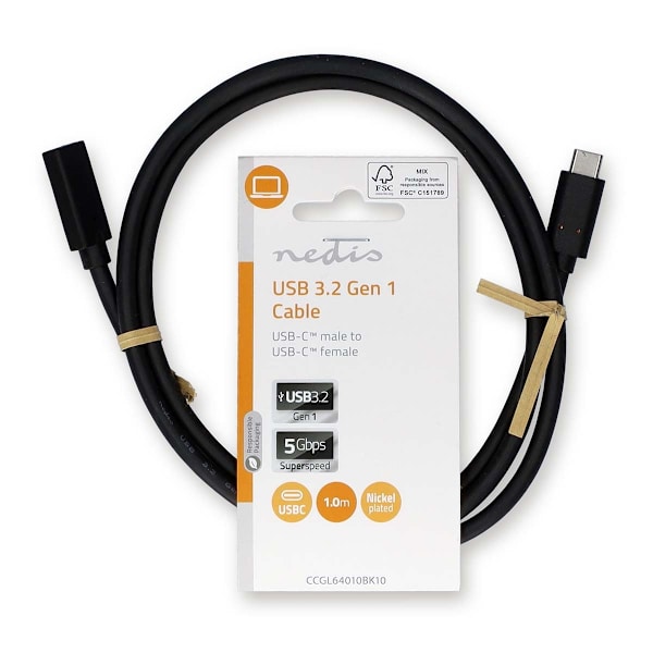 USB-kabel | USB 3.2 Gen 1 | USB-C™ Han | USB-C™ Hun | 60 W | 4K@60Hz | 5 Gbps | Nikkelplateret | 1.00 m | Runde | PVC | Sort | Label