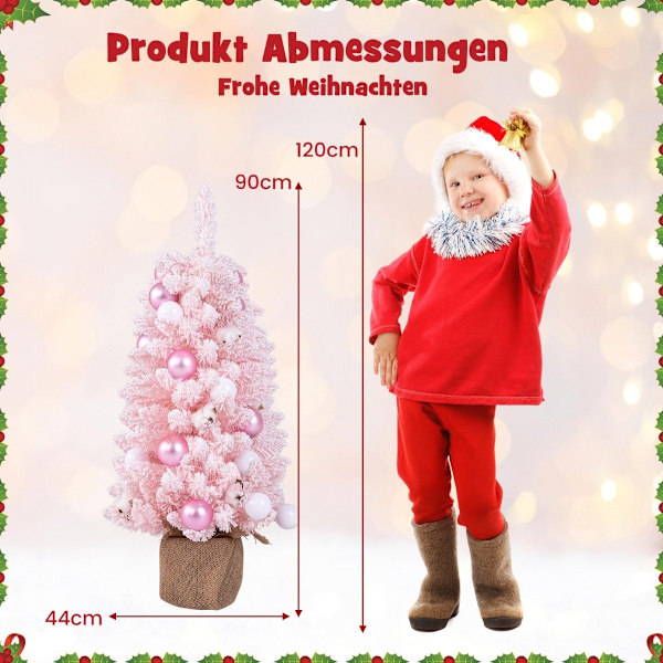 90cm Mini konstgjord julgran med snö &amp; Cementbas julgran Chirstbaum rosa