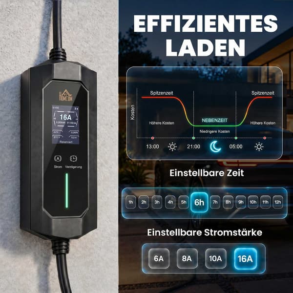 11kW Typ 2 elbilsladdare, 8m kabel, justerbar effekt