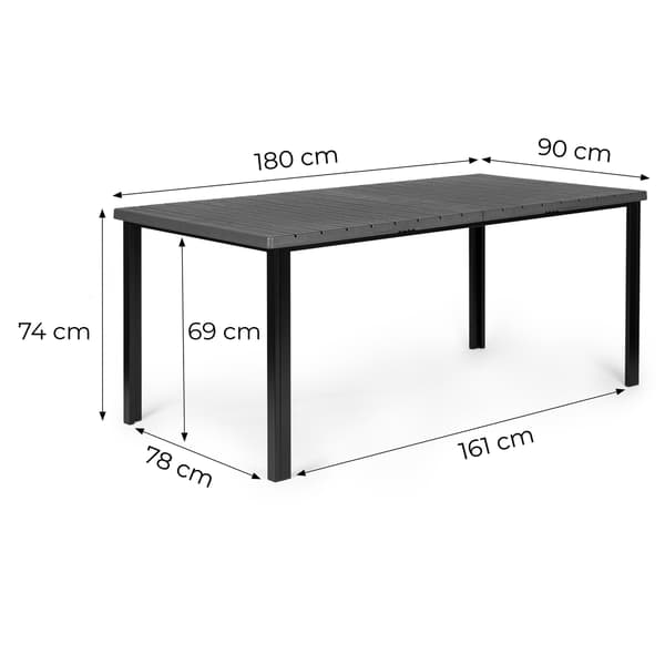 Suuri 8-paikkainen puutarhapöytä, 180×90 cm, harmaa HDPE