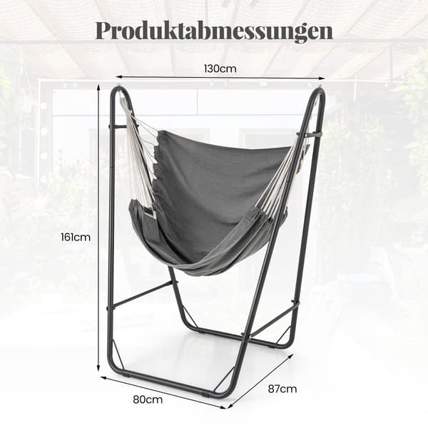 Hängstol med ram, grå, bomull-polyester, 120 kg lastkapacitet