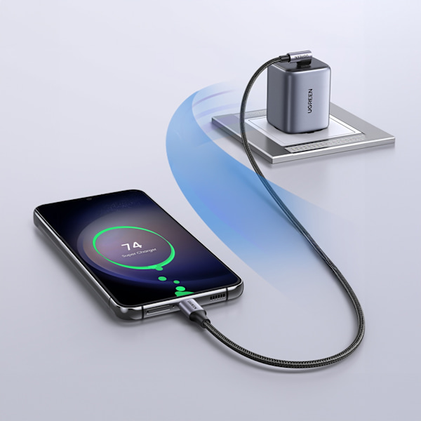 Punottu kulma USB-C-kaapeli 480 Mb/s 0,5 m musta ja harmaa