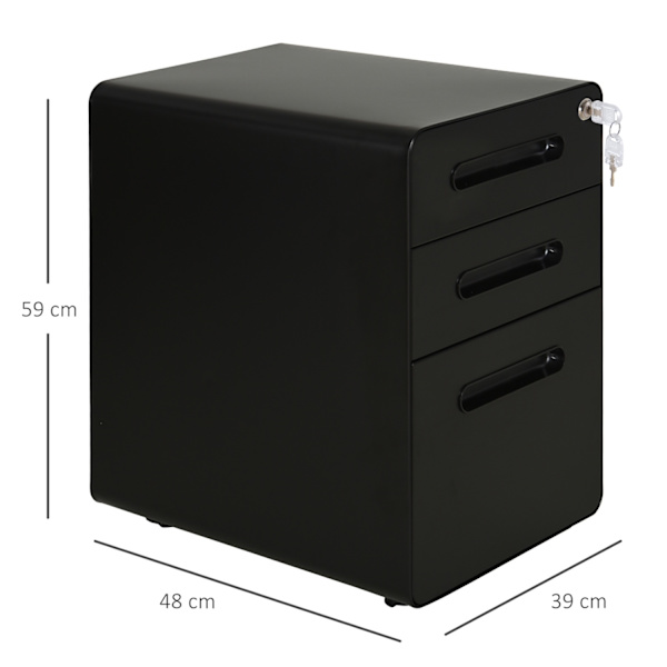 Rolling Container Arkistokaappi Toimistokontti 3 Laatikolla, Teräs, Musta, 39X48X59Cm