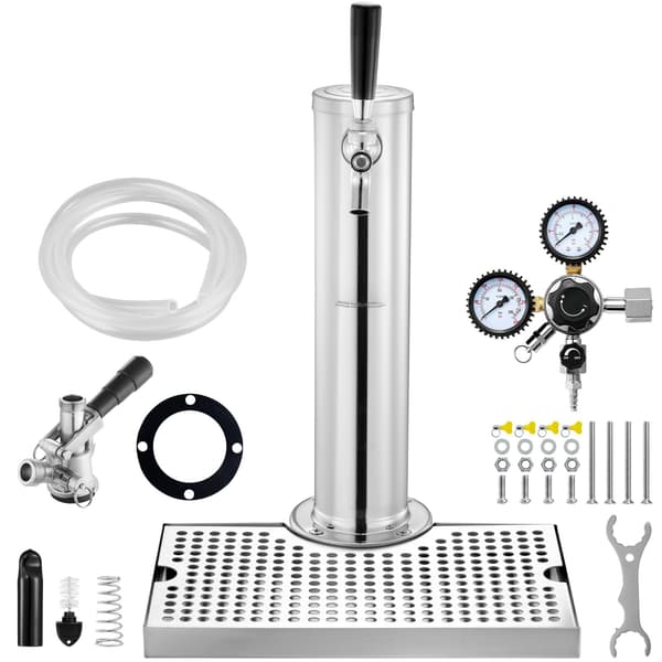 Enkelt hane rustfrit stål kegerator tårnsæt – regulator, S-kobling