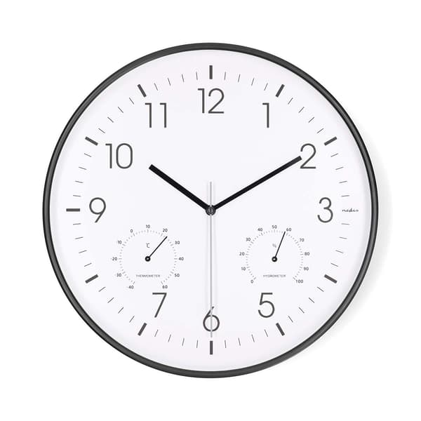 Tyst väggklocka, 300 mm, termometer och hygrometer
