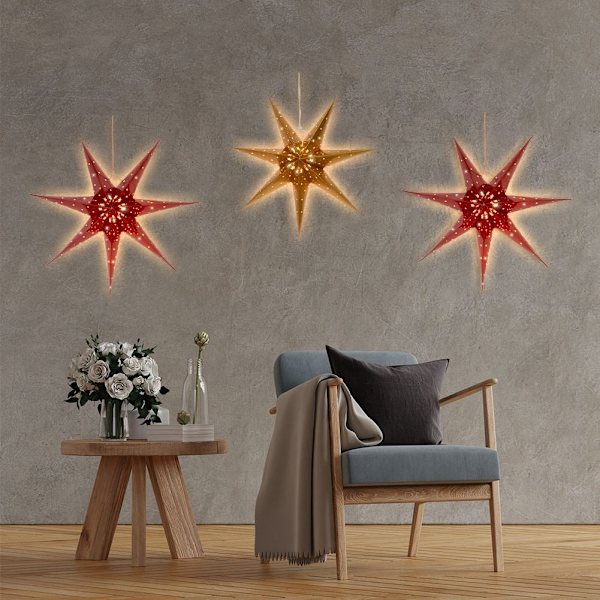 Kultainen joulutähti 10 LED-valolla ja lasikuviolla