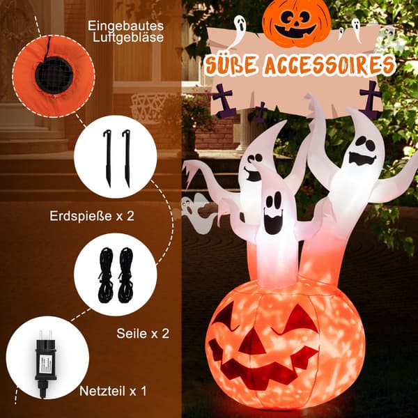 Ilmatäytteiset Halloween-haamut kurpitsalla, LED, 182 cm