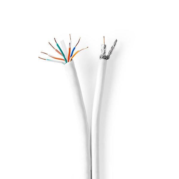 IEC (koaksiaali) CAT6 Combi-kaapeli kelalla | RG59 | 75 Ohm | Tuplasuojattu | ECA | 25.0 m | Pyöreä | Valkoinen | Pakkaus