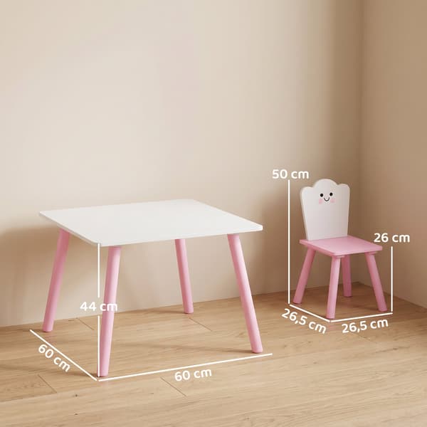 Barnbord och stolsset, 3 delar, rosa och vit