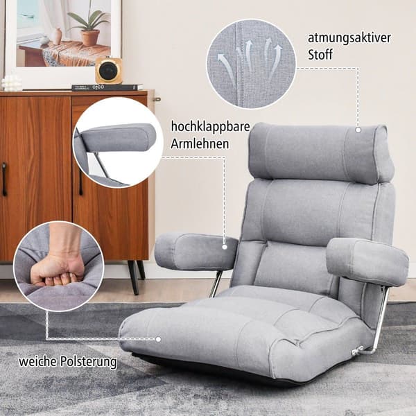 Gulvstol foldesofa med justerbart ryglæn 80 x 72 x 75 cm grå